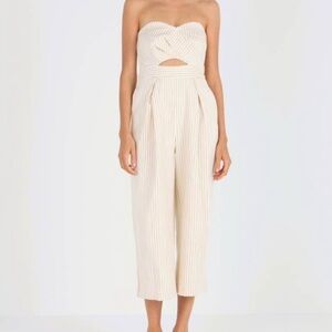 1 Topshop Cream Pinstripe Strapless Jumpsuit